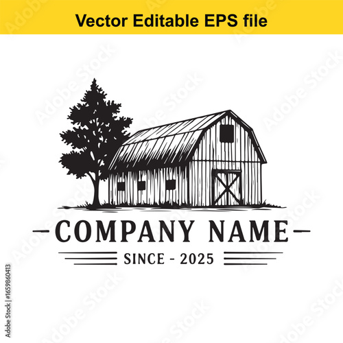 Vintage barn and tree logo isolated on white background