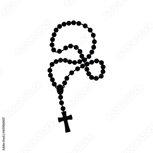 Simple black rosary beads with cross for religious devotion and prayer vector