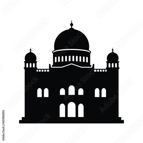 Historic synagogue building silhouette with grand dome and architectural details vector