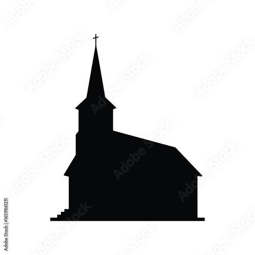 Silhouette of a traditional church building with a steeple and cross religious landmark vector