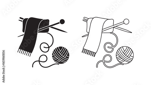 Knitting needles and yarn ball with transparent background