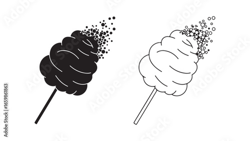 Cotton candy with falling sugar, black and white