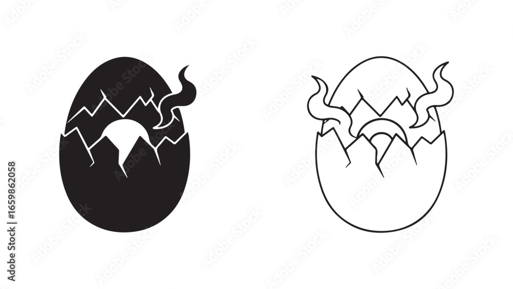 Obraz premium Cracked egg with smoke and shell fragments