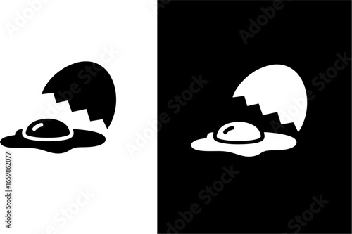 Broken Egg Icon on Black and White Backgrounds Simple and Clean Food Symbol