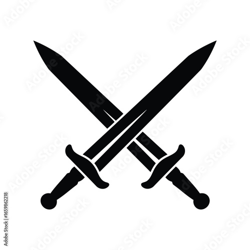 Two crossed swords emblem symbolizing conflict combat warrior battle medieval weaponry vector