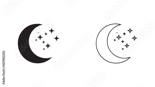 Crescent moon and stars with transparent background