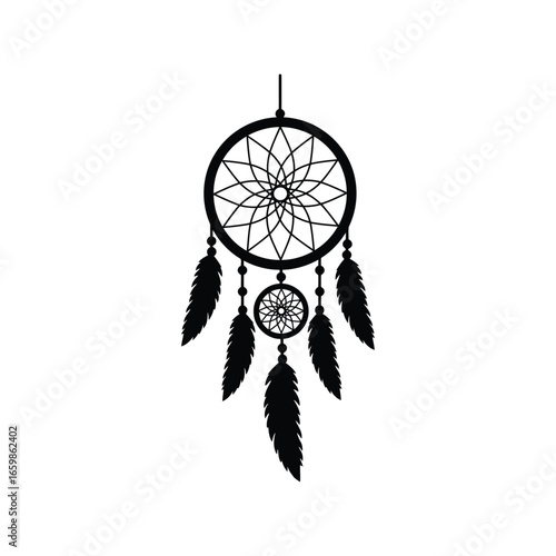 Native american dreamcatcher with feathers hanging symbolizing protection and good dreams vector