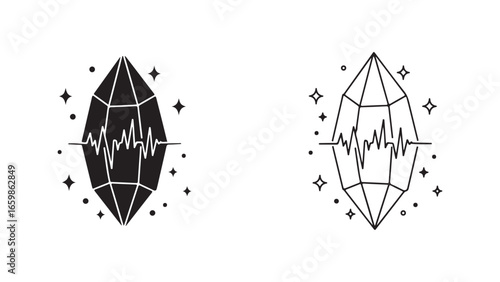 Crystal with heartbeat pulse and sparkles
