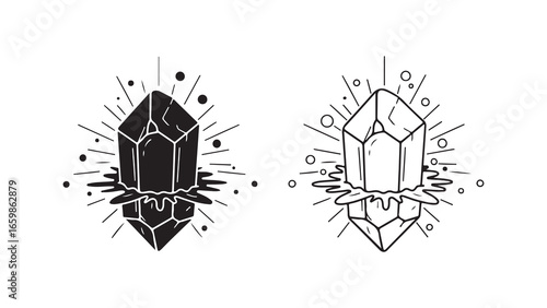 Crystal with radiating lines and mystic elements