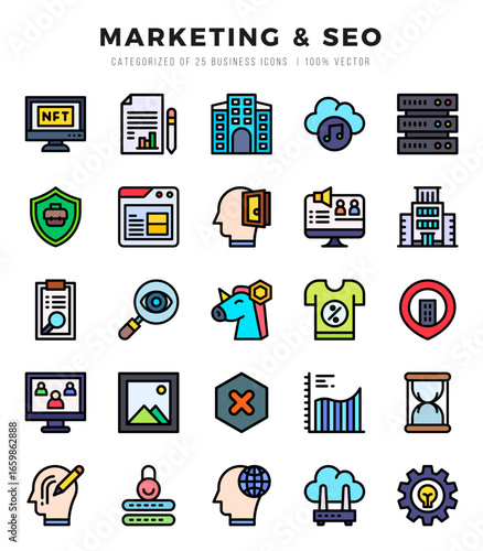 Marketing & SEO icon pack for your website. mobile. presentation. and logo design.