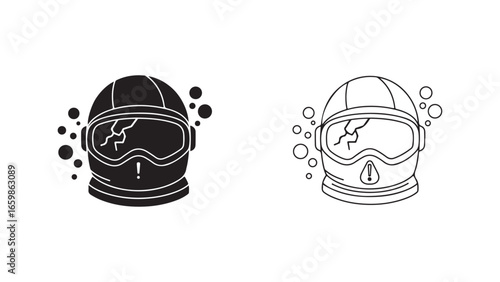 Damaged astronaut helmet icon with transparent background