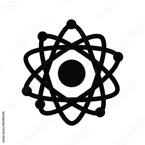 Stylized atomic model with orbiting electrons and central nucleus symbol vector