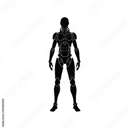 Robotic humanoid silhouette standing front view futuristic sci fi technology vector