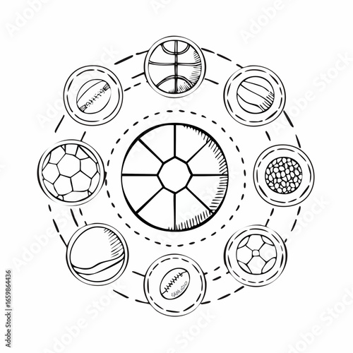 Dynamic Sports Balls Illustration A Circular Array of Athletic Spheres