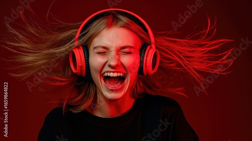 Excited young woman enjoyin...