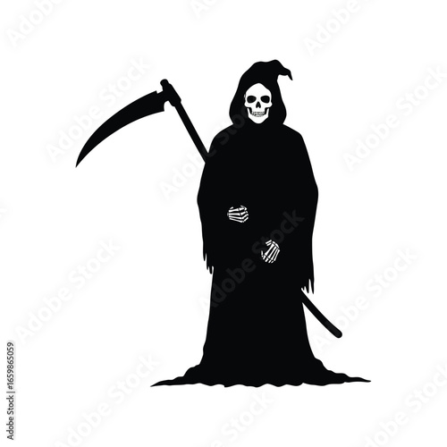The grim reaper holding a scythe symbolizing death and mortality with a skull face vector
