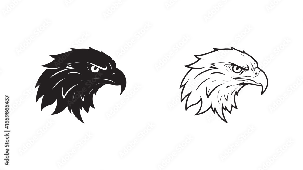 Fototapeta premium Eagle head outline in black and white