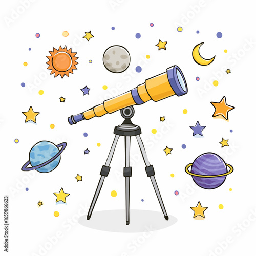 Telescope Exploring the Cosmos A Colorful Illustration of Space Exploration