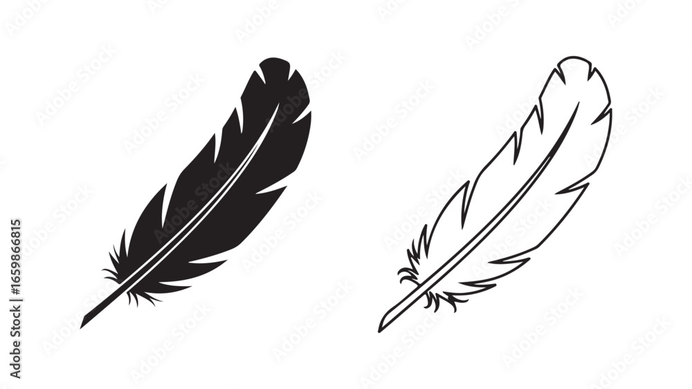 Fototapeta premium Feather icons in black and white with transparent background