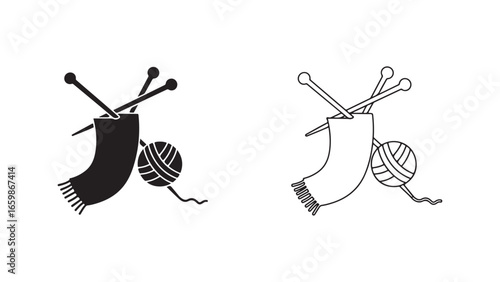 Knitting needles and yarn ball with transparent background