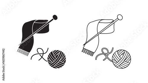 Knitting needles and yarn ball with transparent background