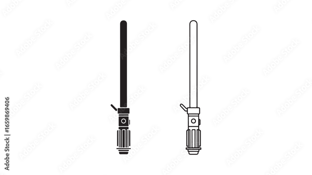 Naklejka premium Lightsaber outline icons black and white with transparent background