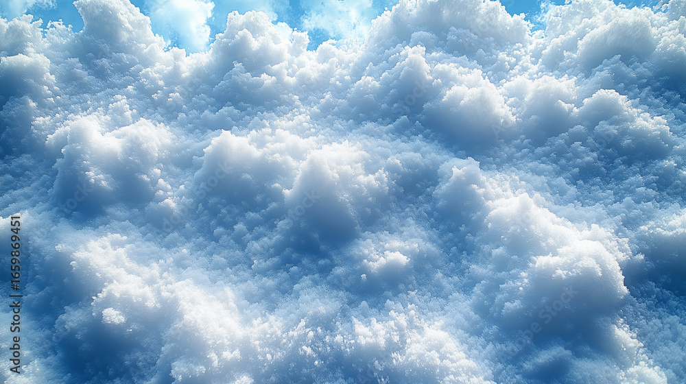 Fototapeta premium Fluffy Snowy Clouds Under a Bright Blue Winter Sky