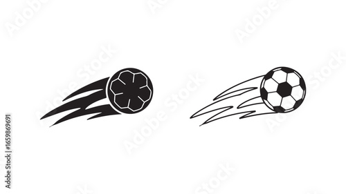 Flying soccer ball motion with transparent background
