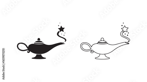 Magic lamp with smoke and star with transparent background
