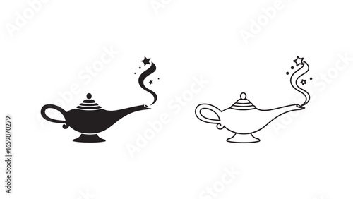 Magic lamp with smoke and stars with transparent background