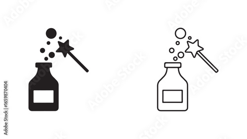 Magic potion bottle with wand and bubbles