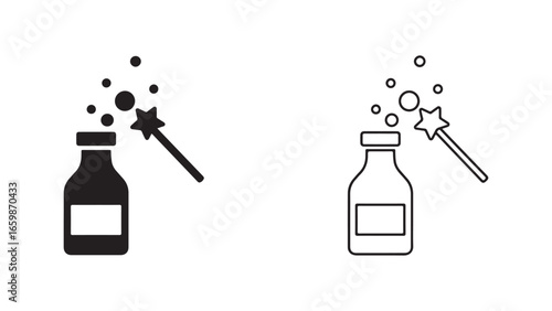 Magic potion bottle with wand and sparkles
