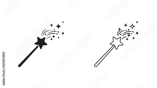 Magic wand icon with sparkling stars with transparent background