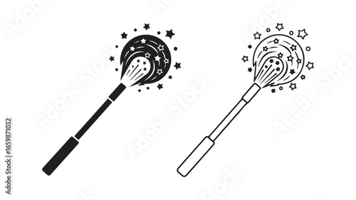 Magic wand icons with sparkling effects