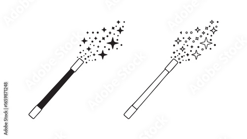 Magic wand with sparkling stars with transparent background