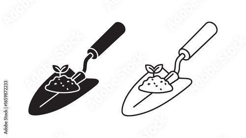 Gardening tool with seedling and soil