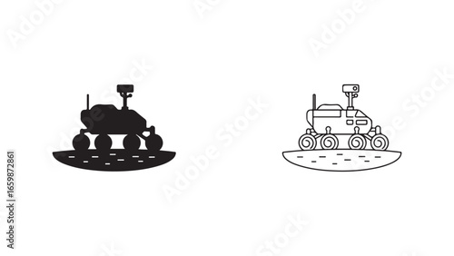 Mars rover icon outline style on planet surface