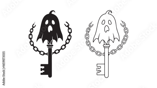 Ghost key with chain for Halloween or spooky design
