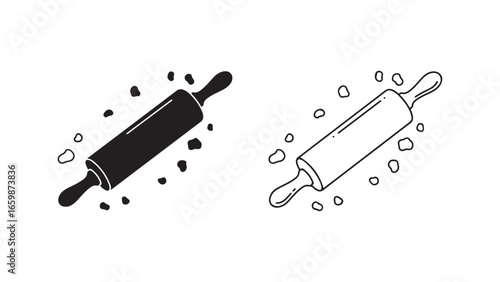 Rolling pin with scattered dough, outline style