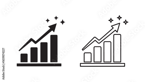 Growth chart icon with upward arrow and sparkling stars