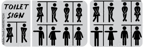 WC icons set. Toilet sign. Man, woman, mother with baby and handicapped silhouettes collection. Male and female restroom