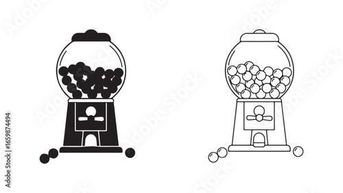 Gumball machine icon with scattered candies