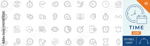 Time icon collection set. Editable stroke.