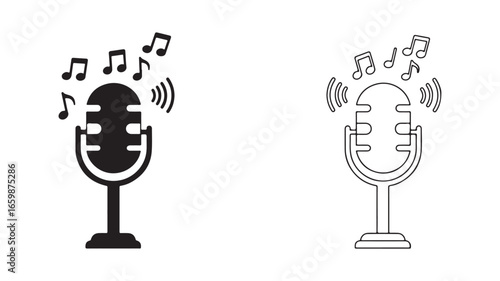 Microphone icon with music notes