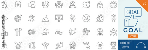 Goal icon collection set. Editable stroke.