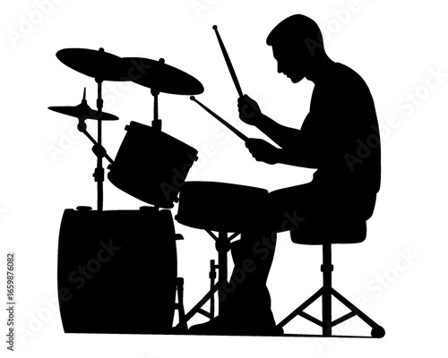 Silhouette of a man playing drums, vector illustration
