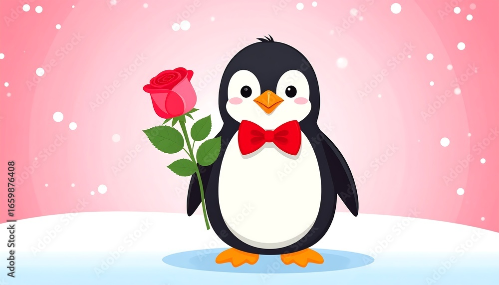 Fototapeta premium Cute penguin holding a rose