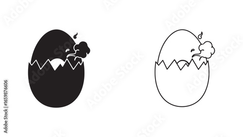 Hatching chick breaking eggshell with transparent background