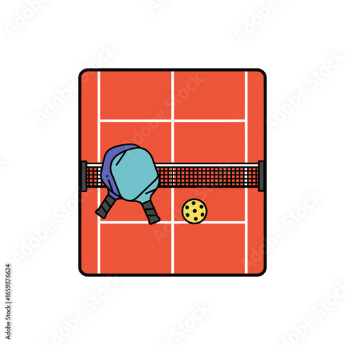 Pickleball game on a court with paddles and ball illustrating active recreation fitness and sportsmanship in leisure activities for pickleball enthusiasts.