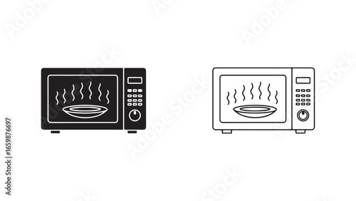 Microwave oven icon with steam and controls